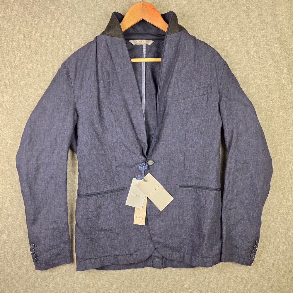 Zara Man Quiet Luxury 100% Linen Single Button Blazer Jacket NWT